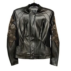 G by Giuliana Vegan Leather Embellished Moto Jacket Womens Size 6 Streetwear